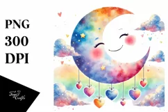 Colorful Moon with Hearts, Transparent PNG Product Image 1