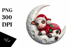 Whimsical Baby Cow on Moon | Sublimation Clipart Product Image 3