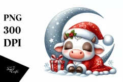 Whimsical Baby Cow on Moon | Sublimation Clipart Product Image 1