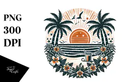 Vintage Tropical Island Sun Clipart PNG Product Image 1