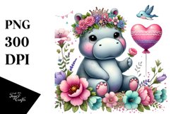 Adorned Hippo on Flower with Heart PNG Product Image 1