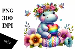 Adorned Hippo on Flower with Heart PNG Product Image 1