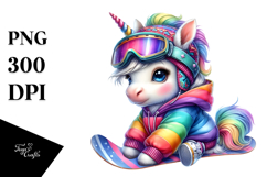 Colorful Unicorn in Snowboarder's Outfit PNG Product Image 1