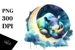 Vibrant Rhino Sleeping on the Moon PNG Product Image 1