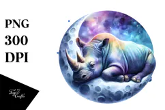 Vibrant Rhino Sleeping on the Moon PNG Product Image 1
