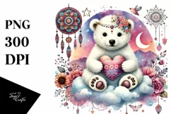 Boho Baby Polar Bear with Heart PNG Product Image 1