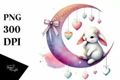 Colorful Bunny Sitting on Half Moon PNG Product Image 1