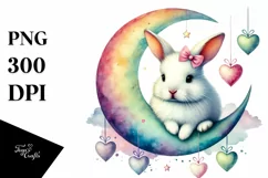 Colorful Bunny on Moon, Transparent PNG Product Image 1