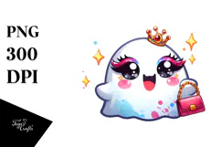 Funny Cute Ghost with Glam Accessories PNG Product Image 1