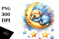 Vibrant Baby Puppy Sleeping on the Moon, PNG Product Image 1