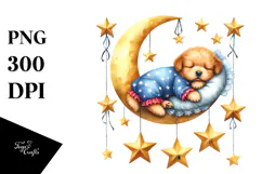 Baby Puppy Sleeping on the Moon PNG Product Image 1