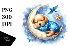 Baby Puppy Sleeping on the Moon PNG Product Image 1