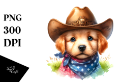 Colorful Baby Dog with Cowboy Hat Watercolor Product Image 1