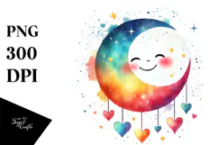 Colorful Smiling Half Moon with Hearts PNG Product Image 1