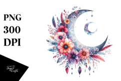 Abstract Moon with Floral Boho | Clipart Product Image 1