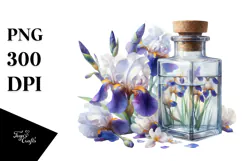 Watercolor Bottle Iris | Sublimation | Clipart Product Image 1