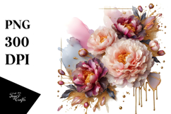 Glossy Peonies with Golden Insertions PNG Product Image 1