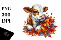 Colorful Cow with Autumn Leaves PNG Product Image 1