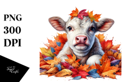 Colorful Cow with Autumn Leaves PNG Product Image 1
