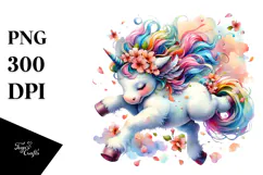 Colorful Unicorn with Spring Petals PNG Product Image 1