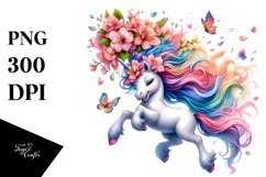 Colorful Unicorn with Spring Petals PNG Product Image 1