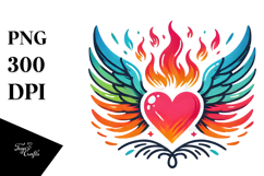 Colorful Heart with Wings, Detailed PNG Product Image 1