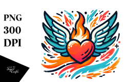 Colorful Heart with Wings, Detailed PNG Product Image 1