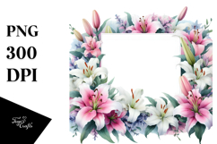Washed Watercolor Lily Frame, PNG Product Image 1