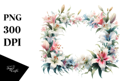 Washed Watercolor Lily Frame, PNG Product Image 1