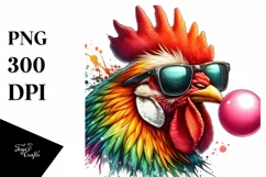 Quirky Colorful Chicken High Detail Watercolor Clipart Product Image 1