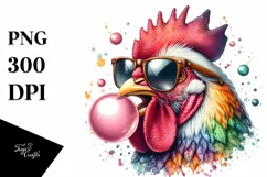 Quirky Colorful Chicken High Detail Watercolor Clipart Product Image 1