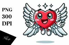 Cartoon Heart with Wings, Transparent PNG Product Image 1