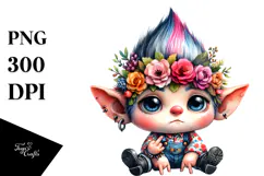 Vibrant Gnome with Floral Wreath PNG Product Image 1