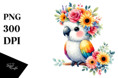 Adorned Parrot with Flower Crown, Transparent PNG Product Image 1