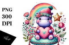 Boho Hippo Sitting on Star with Heart PNG Product Image 1