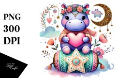 Colorful Boho Hippo Heart PNG Product Image 1