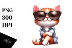 Goofy Cartoon Kitten with Oversized Sunglasses PNG Product Image 1