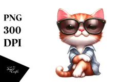 Goofy Cartoon Kitten with Oversized Sunglasses PNG Product Image 1