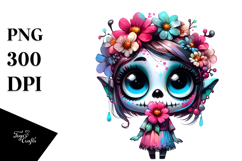 Adorable Ghoul Girl with Flower PNG Product Image 1