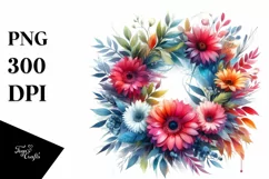 Vibrant Watercolor Wreath with Gerbera | Clipart Product Image 1