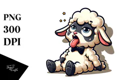 Silly Cartoon Lamb with Bow Tie PNG Product Image 1