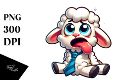 Silly Cartoon Lamb with Bow Tie, Vector Style PNG Product Image 1