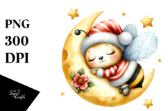 Cute Baby Bee Sleeping on the Moon PNG Product Image 1