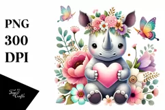 Boho Rhino Sitting on Flower with Heart PNG Product Image 1