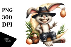 Goofy Bunny with Leather Jeans on Moon, Transparent PNG Product Image 1