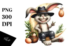 Goofy Bunny with Leather Jeans on Moon, Transparent PNG Product Image 1
