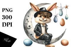Goofy Bunny with Leather Jeans on Moon, Transparent PNG Product Image 1