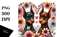 Doberman Pinscher Heart Doodled Flower PNG Product Image 1
