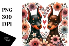 Doberman Pinscher Heart Doodled Flower PNG Product Image 1