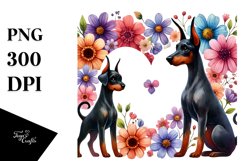 Cute Doodled Flower Doberman Pinscher PNG Product Image 1